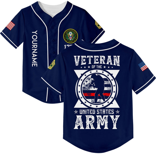 Custom Navy Veteran 1776 American Flag U.S Army Military Rank Name Baseball Jersey