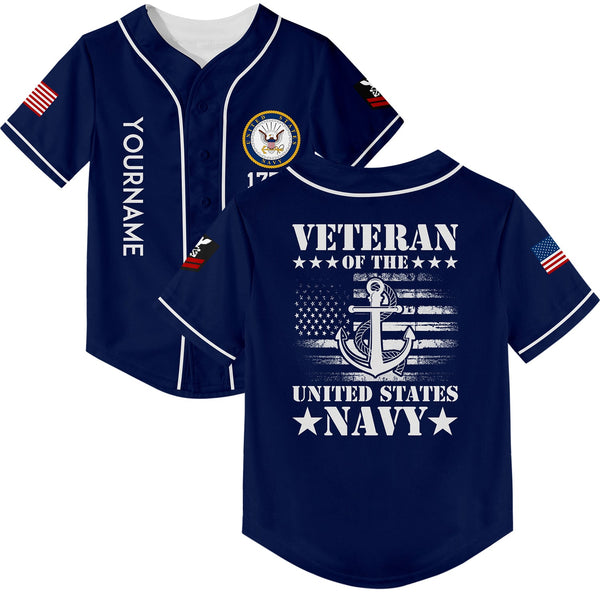 Custom Navy Veteran 1776 American Flag U.S Navy Military Rank Name Baseball Jersey