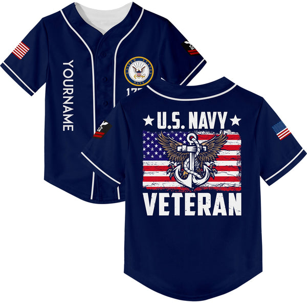 Custom Navy Veteran 1776 American Flag U.S Navy Military Rank Name Baseball Jersey