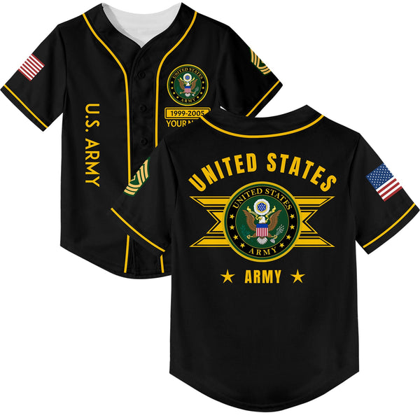Custom Black U.S Army Military Rank Name Baseball Jersey