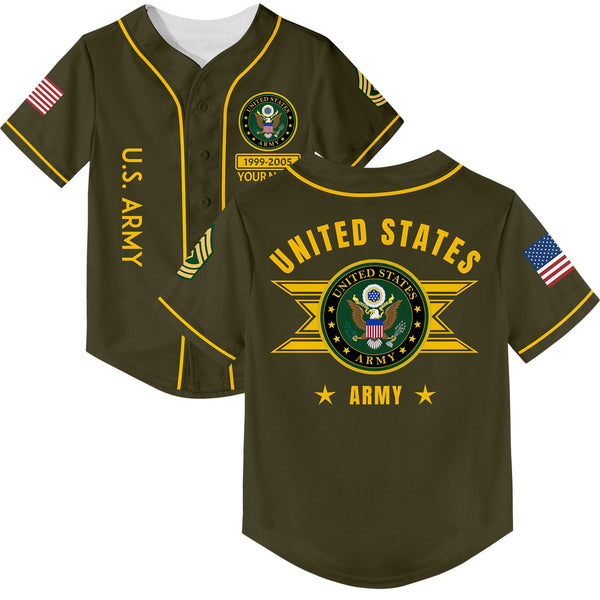 Custom Olive U.S Army Military Rank Name Baseball Jersey