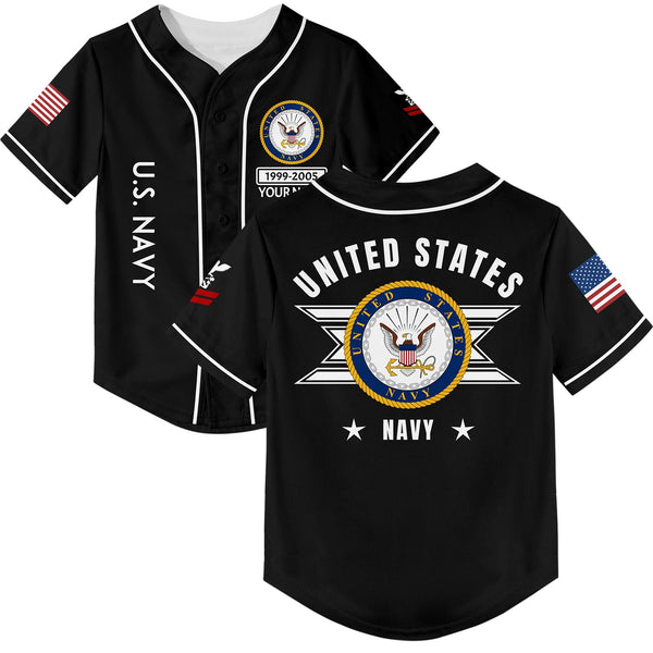 Custom Black U.S Navy Military Rank Name Baseball Jersey