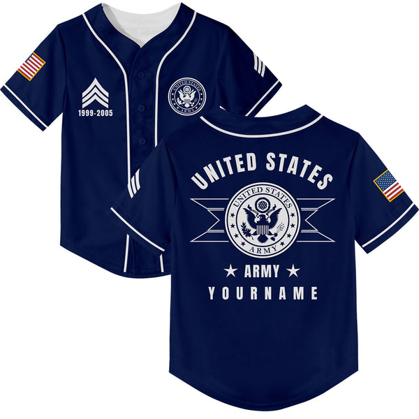 Custom Navy U.S Army Military Rank Veteran Name Baseball Jersey