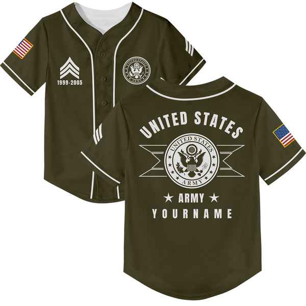Custom Olive U.S Army Military Rank Veteran Name Baseball Jersey