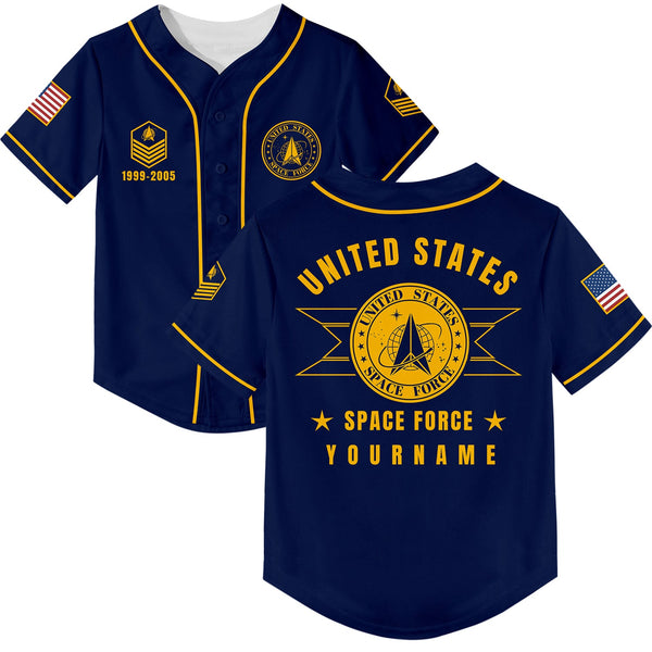 Custom Navy U.S Space Force Military Rank Veteran Name Baseball Jersey