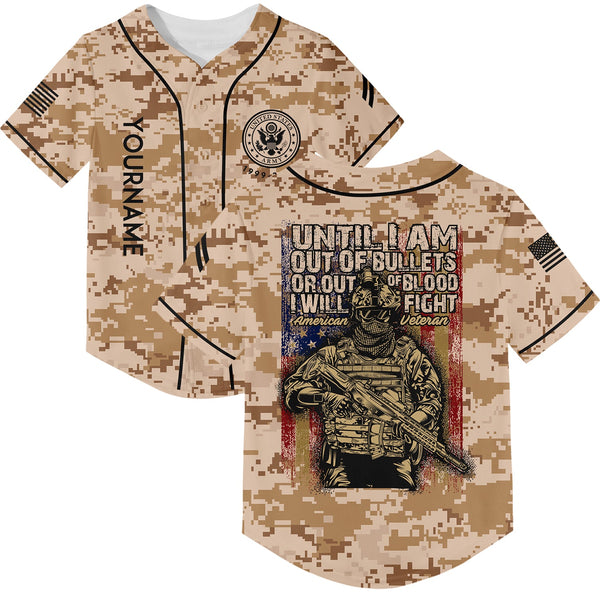 Until I Am Out Of Bullets Or Out Of Blood I Will Fight Custom Camo U.S Army Military Rank Corporal Veteran Name Baseball Jersey | Father's Day Gifts