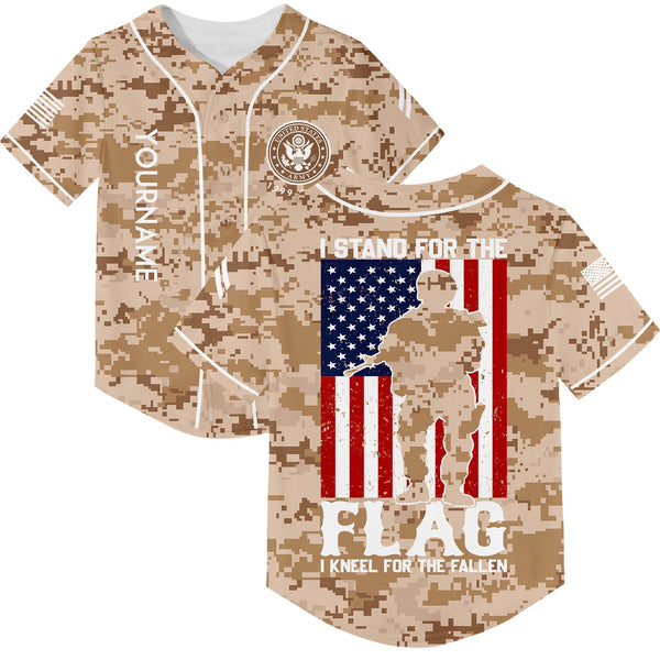 I Stand For Flag I Kneel For The Fallen 1776 Custom Camo U.S. Army Military Corporal Rank Name Veterans Day Baseball Jersey | Father's Day Gifts