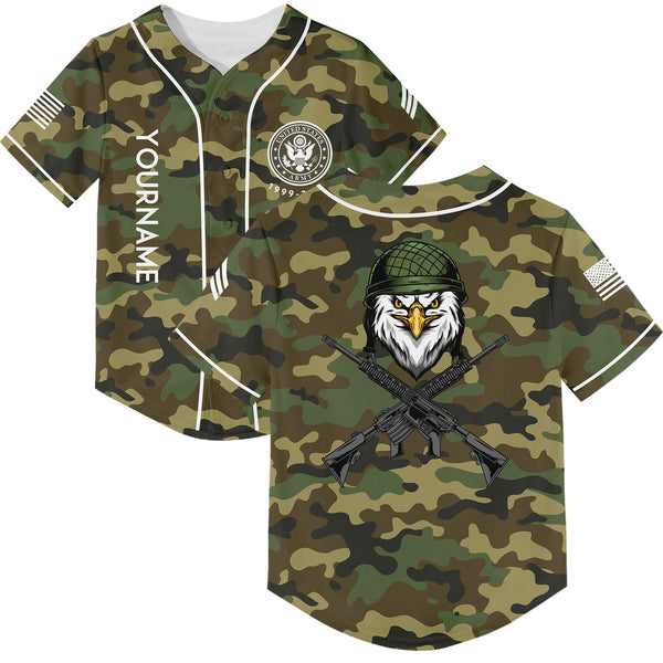 Custom Camo Eagle U.S Army Military Sergeant Rank Name Baseball Jersey | Father's Day Gifts