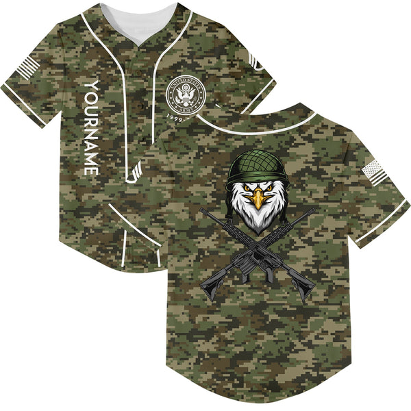 Custom Camo Eagle U.S Army Military Staff Sergeant Rank Name Baseball Jersey | Father's Day Gifts