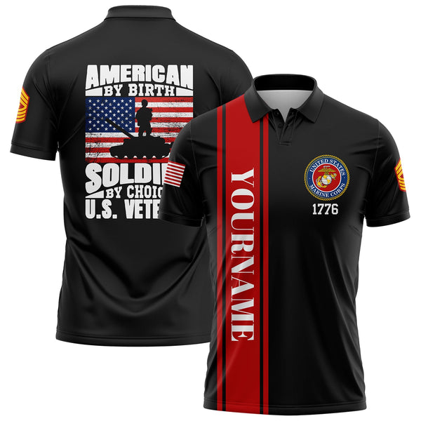 Custom Black American By Birth Soldier By Choice 1776 Military Rank Name Veterans Day Golf Polo Shirt