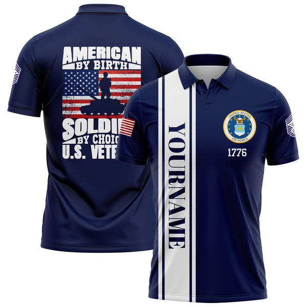 Custom Navy American By Birth Soldier By Choice 1776 Military Rank Name Veterans Day Golf Polo Shirt