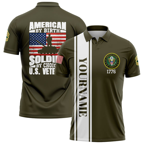 Custom Olive American By Birth Soldier By Choice 1776 Military Rank Name Veterans Day Golf Polo Shirt