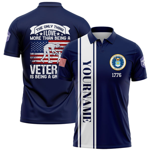 Custom Navy The Only Thing I Love More Than Being A Veteran Is Being A Grandpa 1776 Military Rank Name Veterans Day Golf Polo Shirt