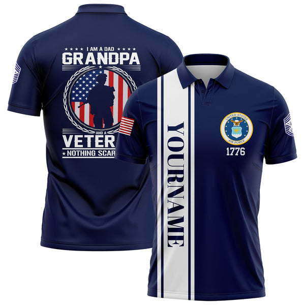 Custom Navy I'M A Dad Grandpa 1776 Flag U.S Air Force Military Rank Name Veterans Day Golf Polo Shirt | Father's Day Gift