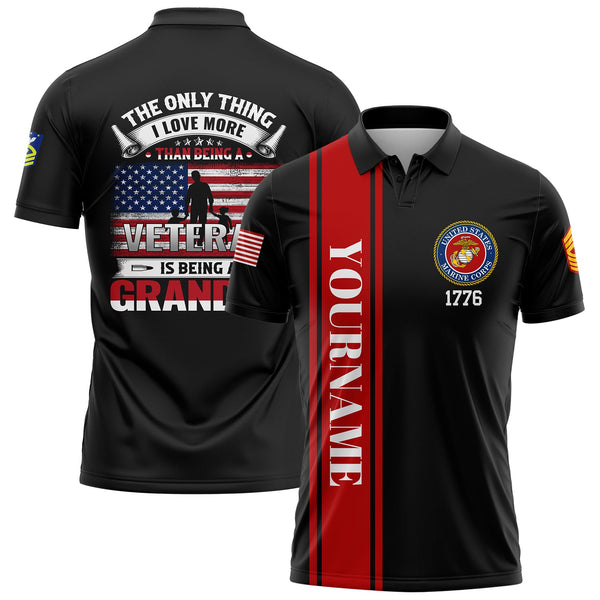 Custom Black The Only Thing I Love More 1776 Flag U.S Coast Guard Military Rank Name Veterans Day Golf Polo Shirt | Father's Day Gifts