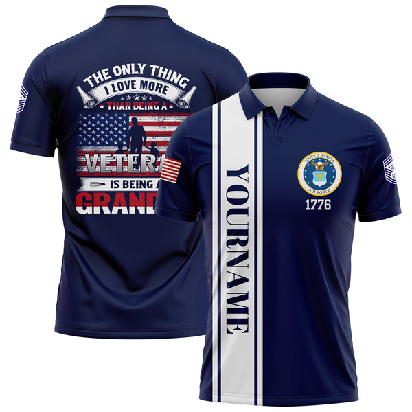 Custom Navy The Only Thing I Love More 1776 Flag U.S Air Force Military Rank Name Veterans Day Golf Polo Shirt | Father's Day Gifts
