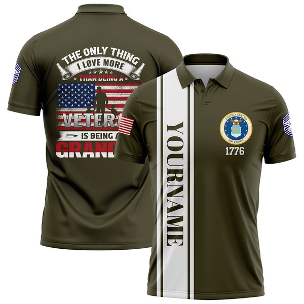 Custom Olive The Only Thing I Love More 1776 Flag U.S Air Force Military Rank Name Veterans Day Golf Polo Shirt | Father's Day Gifts