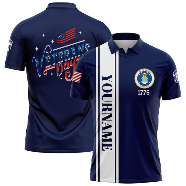 Custom Navy 1776 Flag U.S Air Force Military Rank Name Veterans Day Golf Polo Shirt| Father's Day Gifts