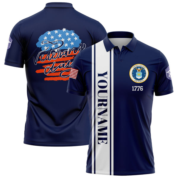 Custom Navy 1776 Flag U.S Air Force Military Rank Name Veterans Day Golf Polo Shirt | Father's Day Gifts
