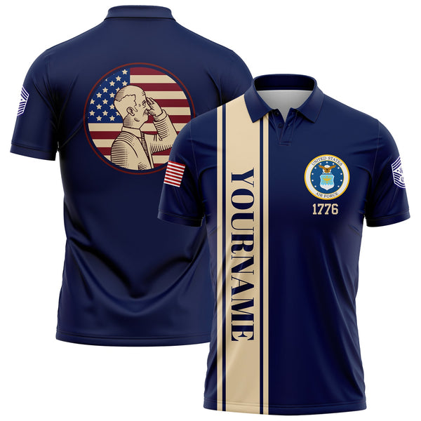 Custom Navy 1776 Flag U.S Air Force Military Rank Name Veterans Day Golf Polo Shirt | Father's Day Gifts