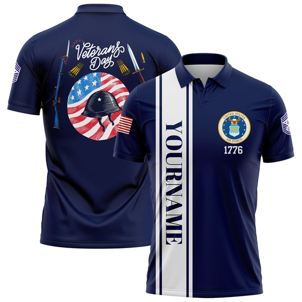 Custom Navy Helmet 1776 Flag U.S Air Force Military Rank Name Veterans Day Golf Polo Shirt | Father's Day Gifts