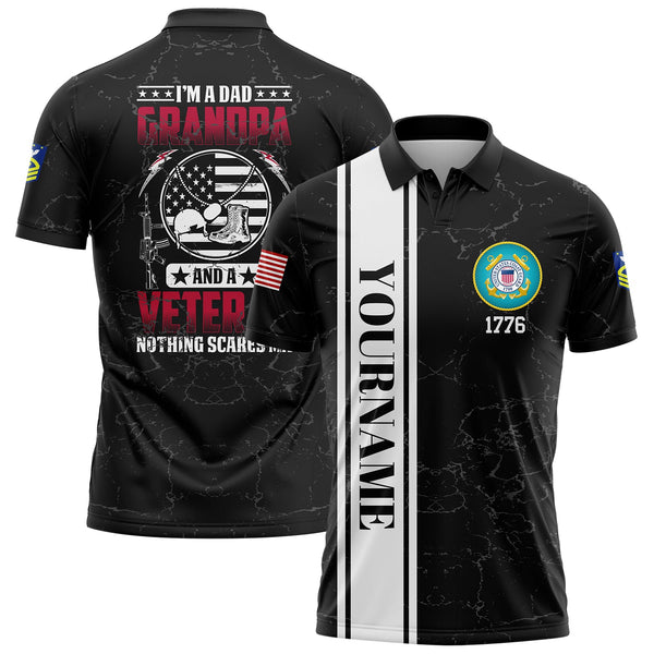 Custom Black Helmet 1776 Flag U.S Coast Guard Military Rank Name Veterans Day Golf Polo Shirt | Father's Day Gifts