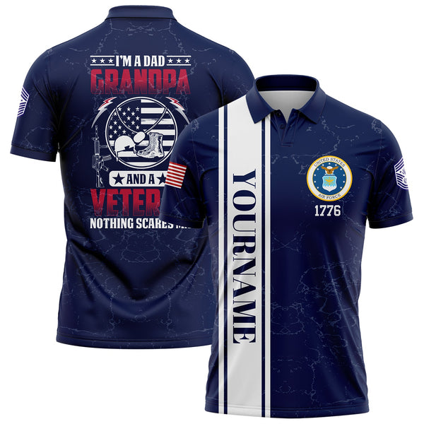 Custom Navy Helmet 1776 Flag U.S Air Force Military Rank Name Veterans Day Golf Polo Shirt | Father's Day Gifts