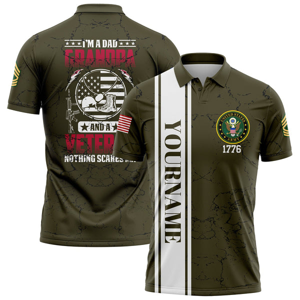 Custom Olive Helmet 1776 Flag U.S Army Military Rank Name Veterans Day Golf Polo Shirt | Father's Day Gifts