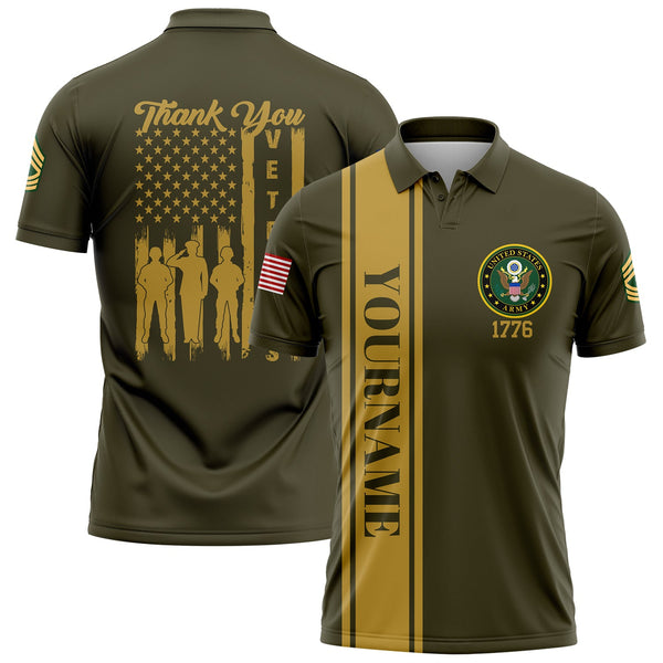 Custom Olive Thank You Veterans 1776 Flag U.S Army Military Rank Name Veterans Day Golf Polo Shirt | Father's Day Gifts