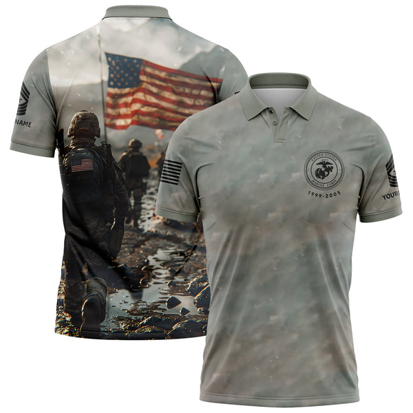 Custom Grey Military Rank Veteran Name Golf Polo Shirt