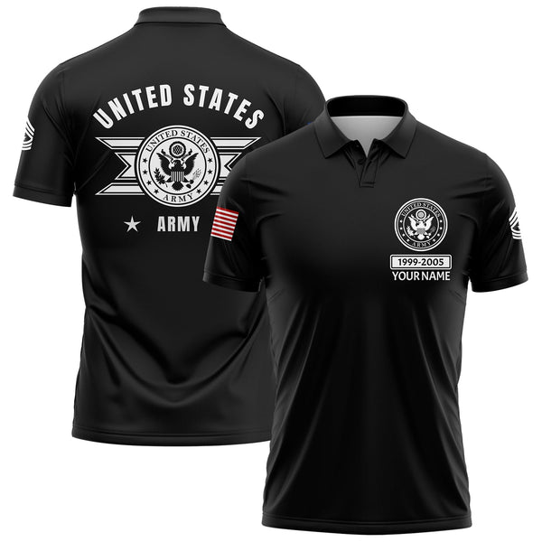 Custom Black U.S Army Military Rank Veteran Name Golf Polo Shirt