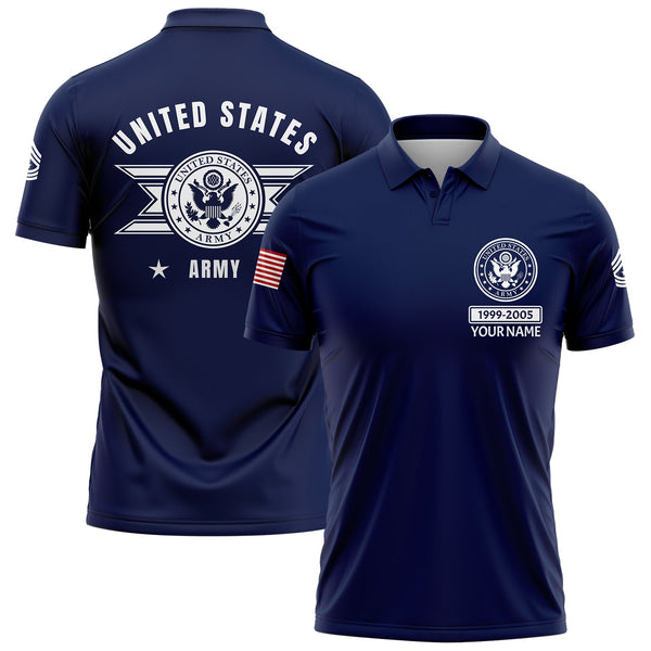 Custom Navy U.S Army Military Rank Veteran Name Golf Polo Shirt