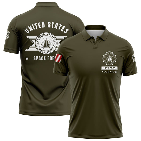 Custom Olive U.S Space Force Military Rank Veteran Name Golf Polo Shirt