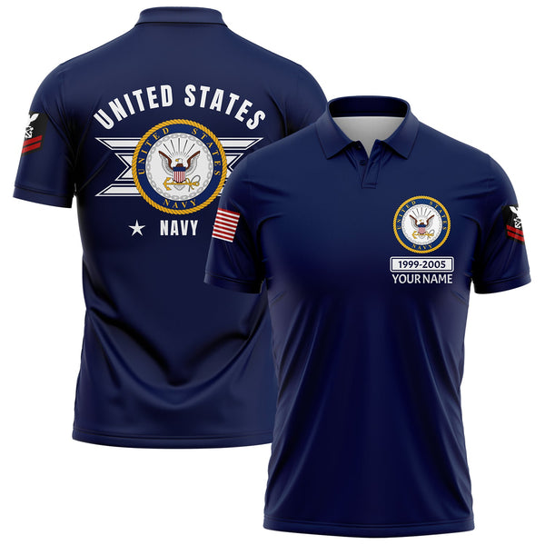 Custom Navy U.S Navy Military Rank Veteran Name Golf Polo Shirt