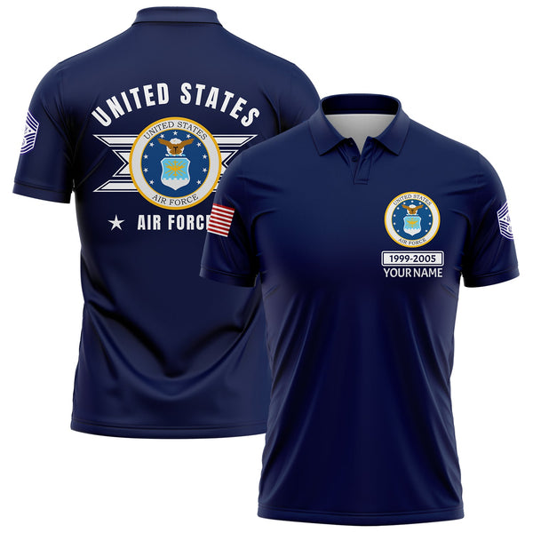 Custom Navy U.S Air Force Military Rank Veteran Name Golf Polo Shirt