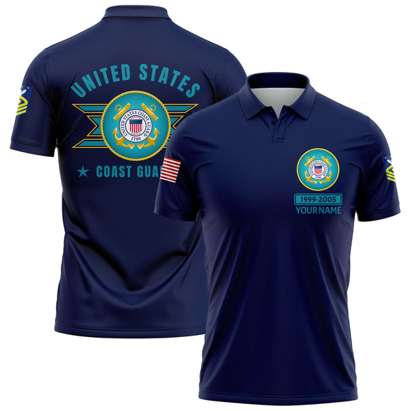 Custom Navy U.S Coast Guard Military Rank Veteran Name Golf Polo Shirt