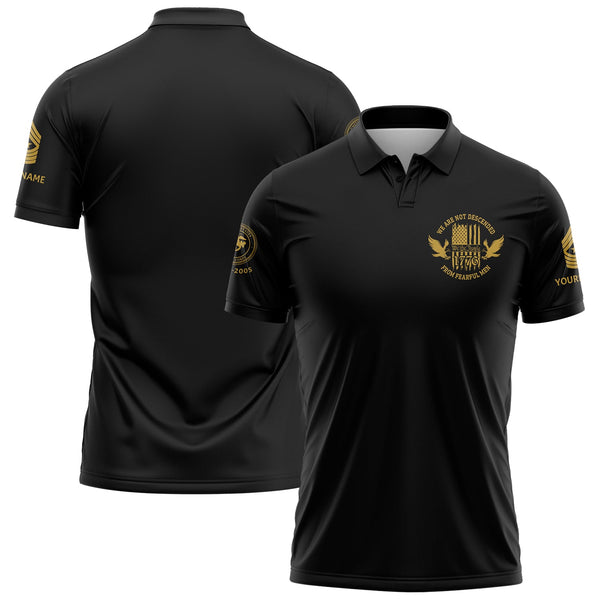 Custom Black 1776 We Are Not Descended From Fearful Men Military Rank Veteran Name Golf Polo Shirt