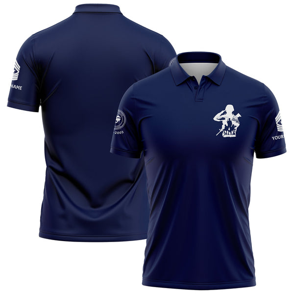 Custom Navy USA Military Rank Veteran Name Golf Polo Shirt