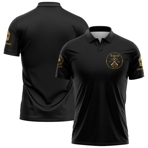 Custom Black Descended From Men Who Would Not Beruled 1776 Military Rank Veteran Name Golf Polo Shirt