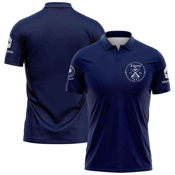 Custom Navy Descended From Men Who Would Not Beruled 1776 Military Rank Veteran Name Golf Polo Shirt