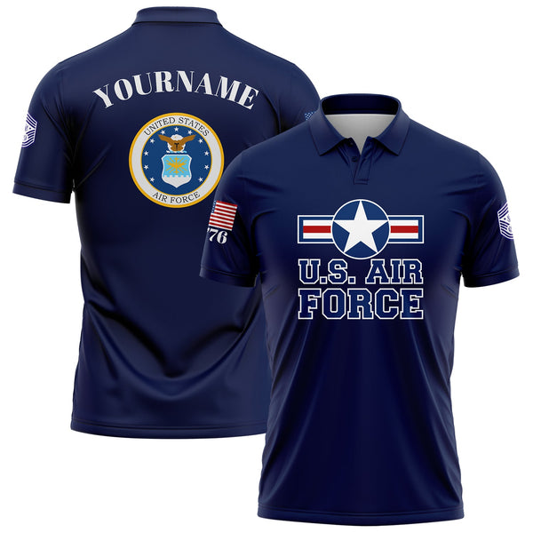Custom Navy 1776 U.S Air Force Military Rank Name Golf Polo Shirt
