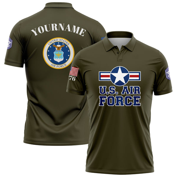 Custom Olive 1776 U.S Air Force Military Rank Name Golf Polo Shirt