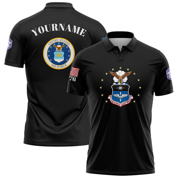 Custom Black 1776 U.S Air Force Military Rank Name Golf Polo Shirt