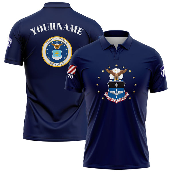 Custom Navy 1776 U.S Air Force Military Rank Name Golf Polo Shirt