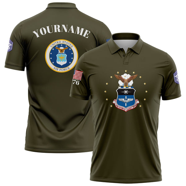 Custom Olive 1776 U.S Air Force Military Rank Name Golf Polo Shirt