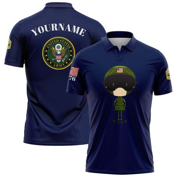 Custom Navy Cartoon 1776 U.S Army Military Rank Name Golf Polo Shirt
