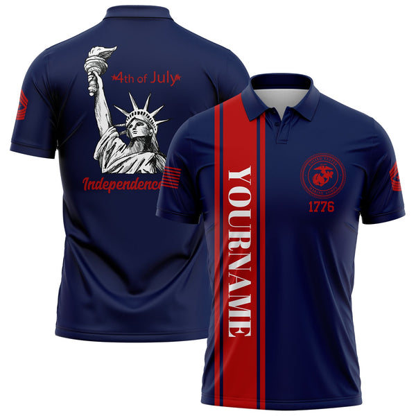 Custom Navy The Statue of Liberty 4th Of July Military Rank Name Independence Day Golf Polo Shirt