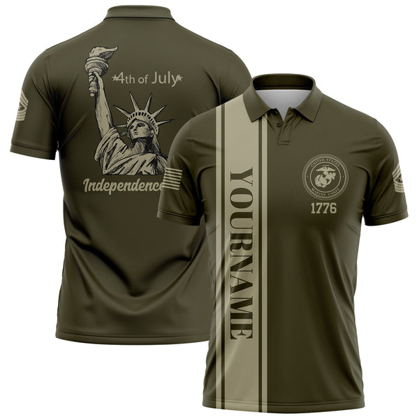 Custom Olive The Statue of Liberty 4th Of July Military Rank Name Independence Day Golf Polo Shirt