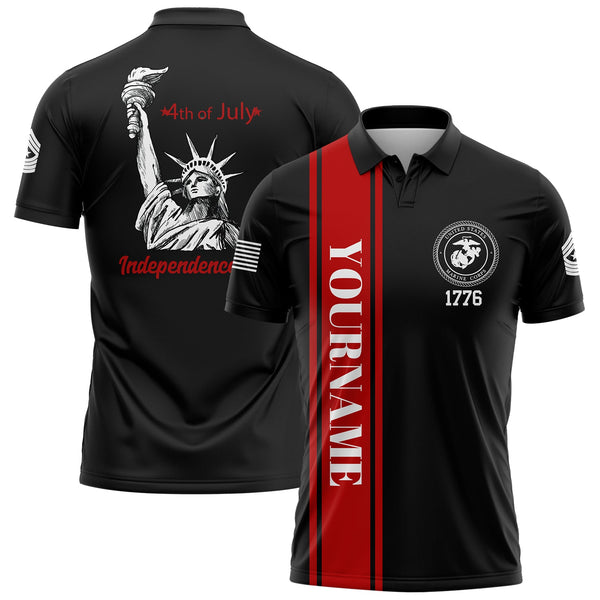 Custom Black The Statue of Liberty 4th Of July Military Rank Name Independence Day Golf Polo Shirt