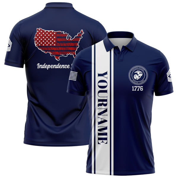 Custom Navy USA Map Military Rank Name Independence Day Golf Polo Shirt